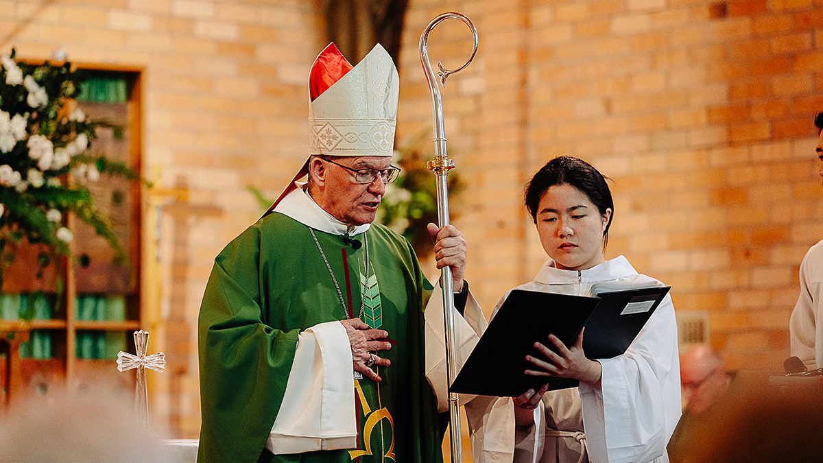 It is your privilege to ensure that the God question, and the Christian response to that question are always welcomed and encouraged in the College, Archbishop Costelloe said. Photo: Cypher Studios/St Thomas More College.