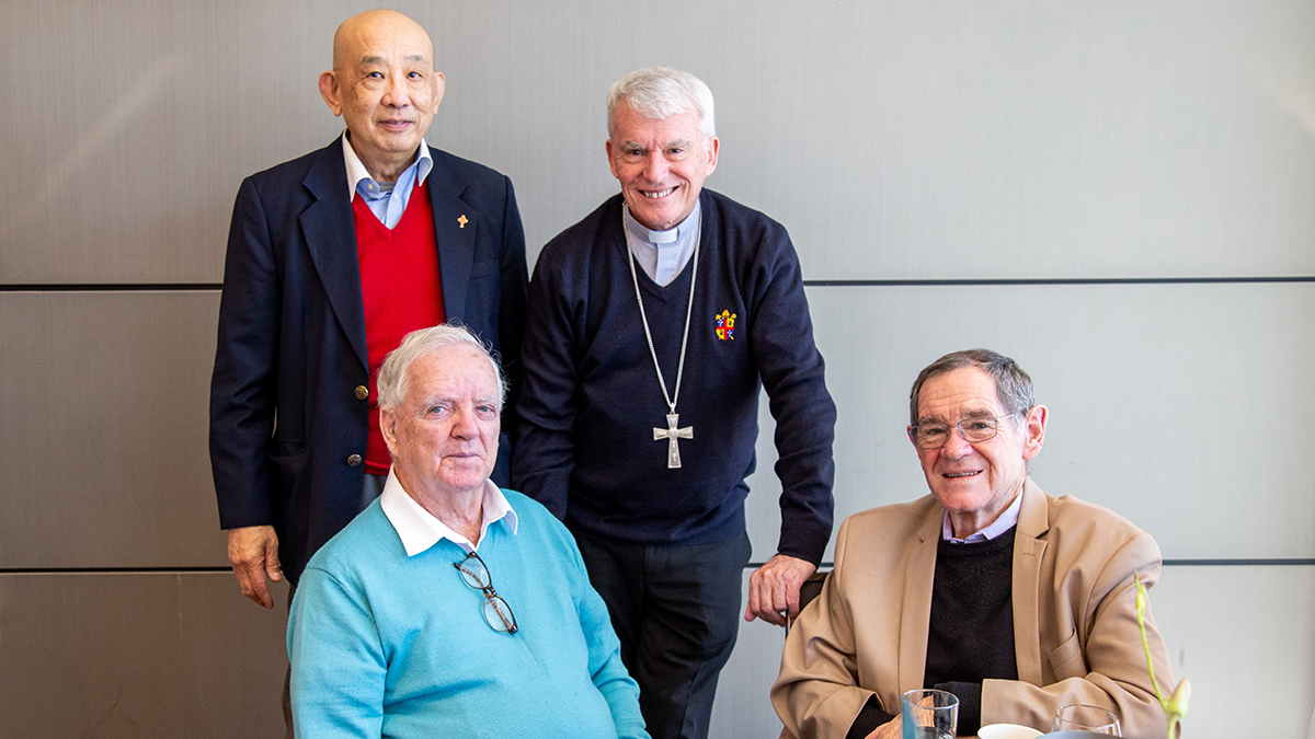 Archbishop Costelloe with Frs Patrick Lim, Laurence Murphy and Greg Donovan at the Retired Clergy Mass & Lunch, Tuesday 7 July. Photo: Jamie O’Brien.