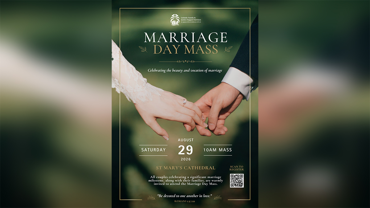Couples across the Archdiocese of Perth are warmly invited to participate in the annual Marriage Day Mass on Saturday 29 August 2026. Image: Supplied.