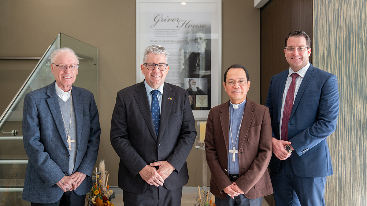 Bishop Don Sproxton, Ambassador Keith Pitt, Bishop Nelson Po and Archdiocese Chancellor and Executive Director, Daniel Lynch. Photo: Michelle Tan/Archdiocese of Perth.