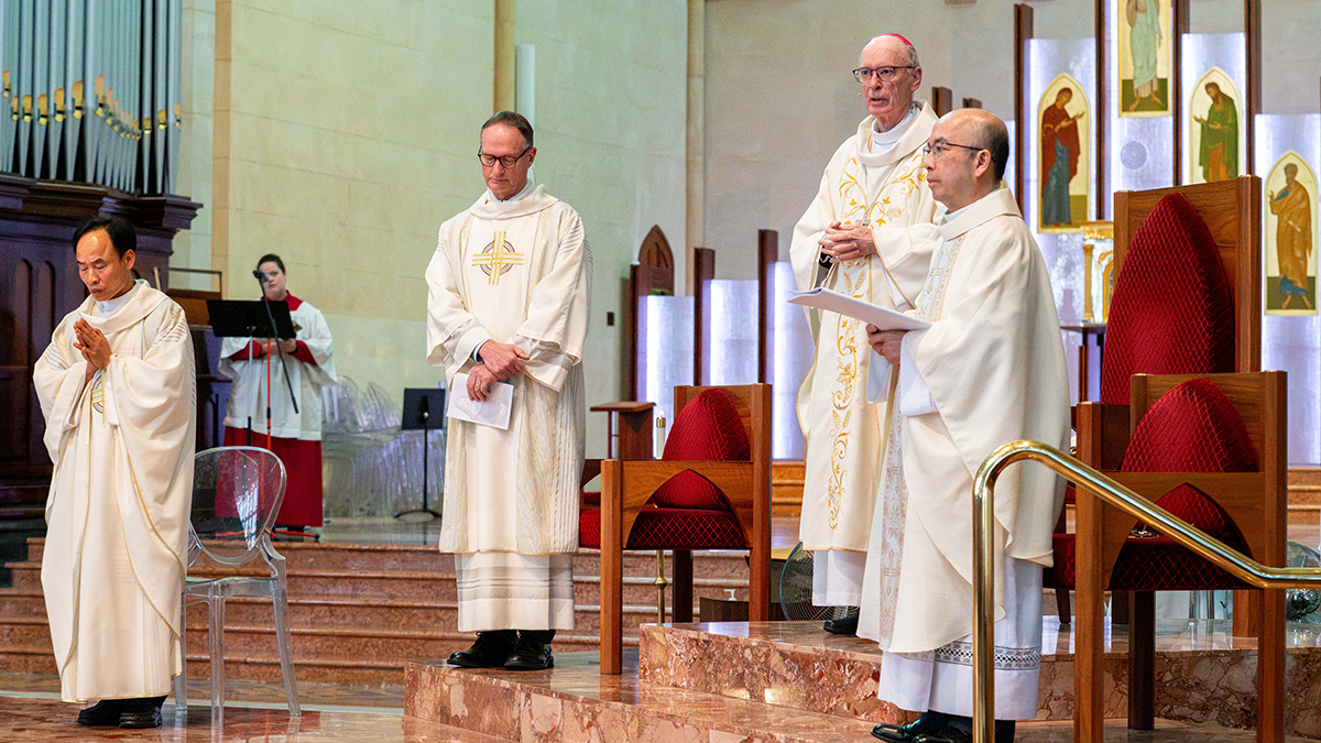 Joining Bishop Don in the Mass were concelebrants Very Rev Fr Minh-Thuy Nguyen, Vicar for Clergy and Fr Francis Nguyen, St Charles’ Seminary Rector, as well as Deacon Greg Lowe. Photo: Eric Odong/Archdiocese of Perth.