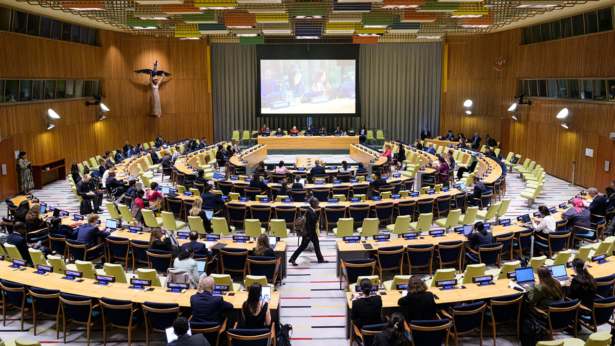 A wide view shows participants of a high-level forum on building a culture of peace on 2 September 2026, at the United Nations in New York City. A statement from the Holy See's Permanent Observer Mision to the UN, said women's contribution "to building and sustaining peace" is "essential" and must be "reaffirmed." Photo: OSV News/Manuel Elías, United Nations Photos.