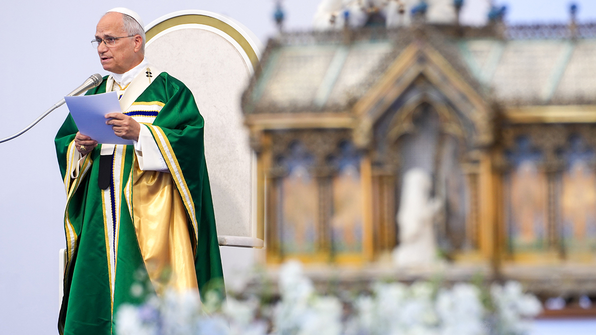 Pope Leo XIV celebrates Mass at the Prairie of the Shrine of Our Lady of Lourdes in Lourdes, France, on 27 September 2026. Photo: CNS/Lola Gomez.