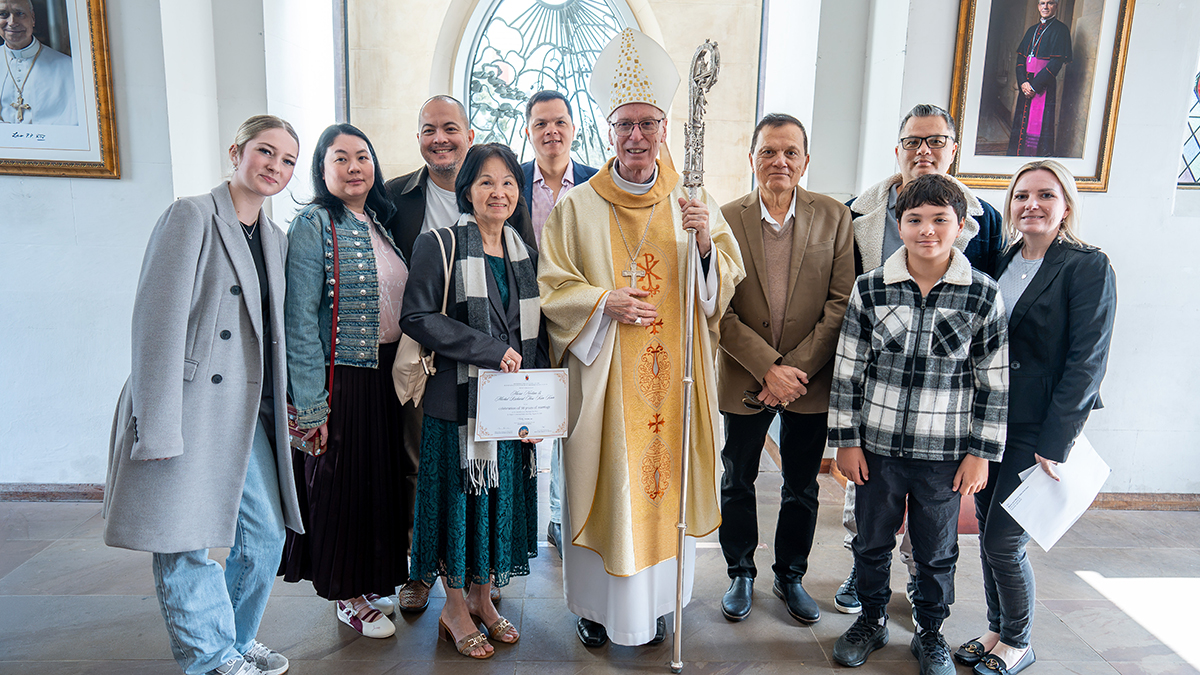 Through your belief in the love and mercy of God, you continue to give witness to your children, to your grandchildren, of what is possible in marriage and what can be achieved, Bishop Don said at the 2026 Marriage Day Mass held at St Mary’s Cathedral on Saturday 29 August. Photo: Eric Odong/Archdiocese of Perth.