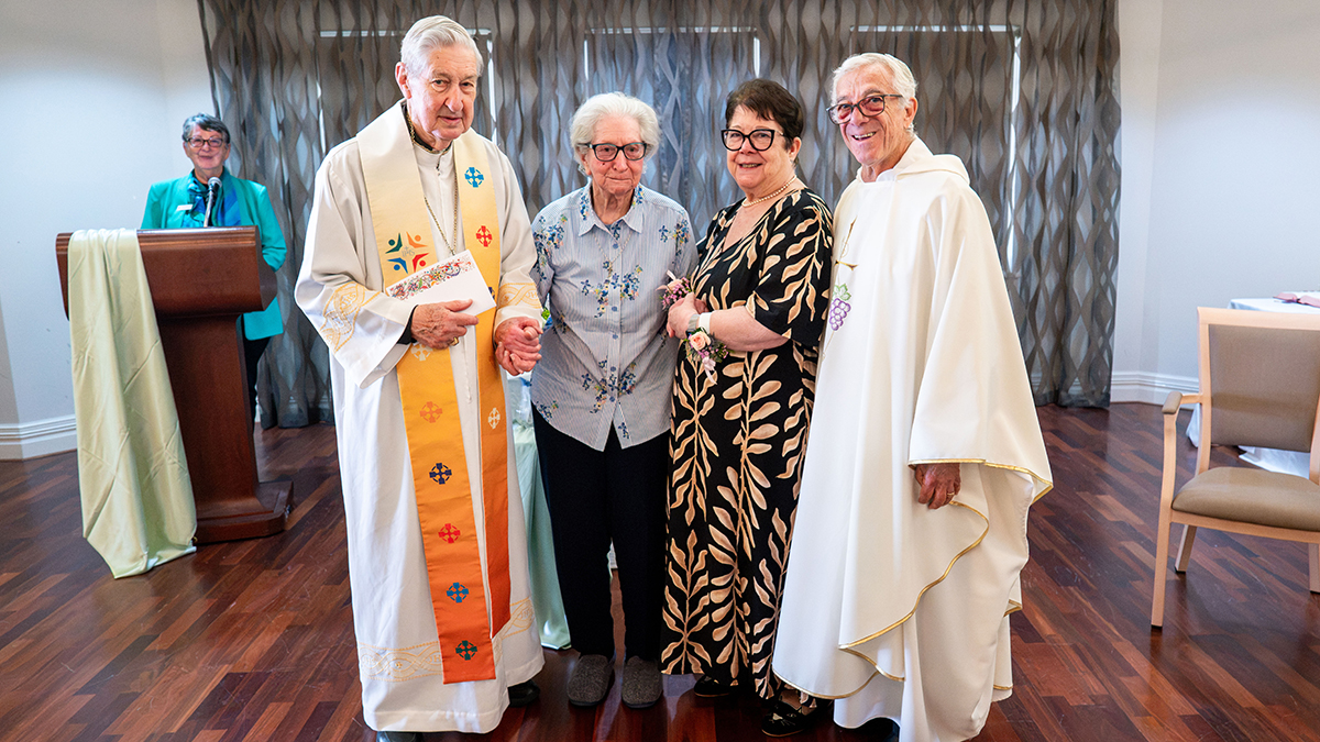 Sr Roma Banducci and Sr Kerry Willison with Archbishop Emeritus Barry Hickey and Fr Peter Bianchini. Photo: Eric Odong/Archdiocese of Perth.
